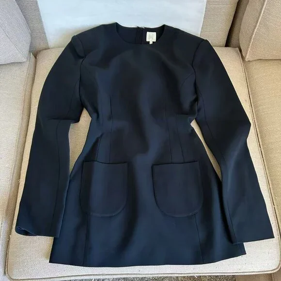 BEST Helsa The Heavy Crepe Suit Mini Dress XSmall Black Minimalist Cocktail - Picture 9 of 13